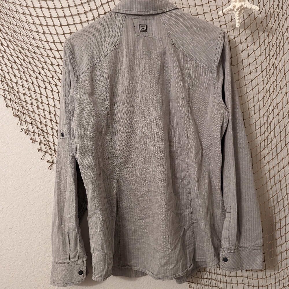 5.11 Tactical Large Cotton Long Sleeve Gray Stripped Button Down - Picture 5 of 7